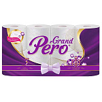 Бумага туалетная 3-слойная " GrandPero " 8 рулонов со втулкой, 14м, белая, роскошный аметист, 100% целлюлоза, 140*95мм, h=95мм, d=95мм