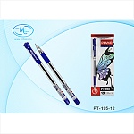 Ручка шариковая " Piano " синяя 0,7мм, толщина письма 0,35мм, резиновый держатель, игольчатый пишущий узел, чернила на маслянной основе, металлический наконечник, прозрачный пластиковый корпус