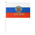 Флаг России " Basir " С гербом 30*20см на палочке, искусственный шелк