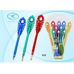 Набор ручек гелевых " Basir " Перо павлина 12цв 0,5мм, игольчатый пишущий узел, цветной тонированный корпус с кристалликом, пластиковый граненый наконечник, блистер, европодвес