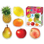 Пазлы " Русский стиль " 18элементов Фрукты, 6 картинок (два по 2 элемента, два по 3 элемента, два по 4 элемента), картонная упаковка 25*21*5см