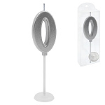 Свеча для торта цифра " KWELT " 0, серебро, 2*4*0,5см, на палочке с подставкой, пластиковая упаковка 9,5*3*1см, европодвес