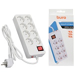 Сетевой фильтр " Buro "  1,8м 8 розеток, 10А, без защитных шторок, защита от короткого замыкания, защита от перегрева, белый