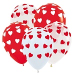 Шар латексный с рисунком " Браво " 12"/30см Сердца классические, пастель, ассорти из 3 цветов, 1 дизайна