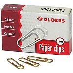 Скрепки " Глобус " 28мм металлические золотые 100шт, картонная упаковка