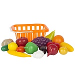 Игровой набор " Совтехстром " Фрукты и овощи, в наборе: корзинка, виноград, лимон, апельсин, банан, груша, яблоко, огурец, перец, морковь, свекла, кукуруза, картофель, баклажан, помидор, лук, чеснок, сетка 26*19,5*20см