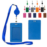 Бейдж " Basir " 105*65мм с рулеткой-ретрактором с вытяжной нитью, кожзам, вертикальный, 2 кармана, ассорти 10цв