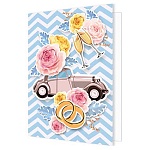 Бирка для букетов и подарков " Мир открыток " 2-70 Свадьба- Без названия- Авто, кольца и бокалы, 115*85мм, без отделки