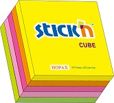 Блок самоклеящийся (стикеры) 76*76мм 400л неон, 5 цветов, ассорти " Hopax "