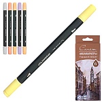 Набор аквамаркеров " Сонет " Городской пейзаж 6 цветов 1-3мм двухсторонние пулевидный/кисть наконечник акварельные