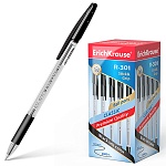 Ручка шариковая " Erich Krause " R-301 Classic Stick&Grip черная 1,0мм, толщина письма 0,5мм, шестигранная, резиновый держатель, прозрачный корпус, картонная упаковка