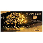 Конверт для денег " Мир открыток " 2-16 Happy Банк, золотая карта, денежное дерево, 168*83мм, золотые блестки, рельеф, без текста