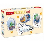 Пазлы " Hatber "  4в1 3-4-5-6 элементов Космические истории 20*14см, картонная упаковка