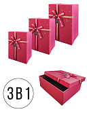 Набор коробок " KWELT " 3в1 16*23*9см, 14*21*8см, 12*19*7см Wishes for you, цвет - бордовый, атласный бант, тиснение фольгой, картон/ПВХ