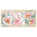 Конверт для денег " Праздник " 425 Для тебя... Розовые цветы с бантом, 168*84мм, блестки в лаке, текст