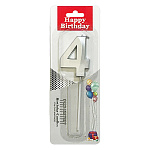 Свеча для торта цифра " KWELT " 4, серебряная, 3,3*5*0,5см, на палочке, картонный блистер 5,7*16,5*1см, европодвес