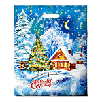 Пакет Новогодний ПЭ " Интерпак " с вырубной ручкой ПВД, 38*47см 60мкм Лунный свет