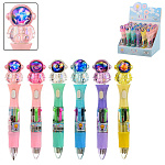 Ручка- мини шариковая автоматическая " Basir " Космонавт 4цв 0,5мм, прорезиненный наконечник- космонавт, цветной корпус