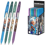Ручка шариковая " Erich Krause " R-301 Stick Magic Pet, синяя 0,7мм, толщина письма 0,35мм, круглая, цветной корпус ассорти, картонная упаковка