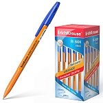 Ручка шариковая " Erich Krause " R-301 Orange Stick синяя 0,7мм, шестигранная, рифленый держатель, оранжевый корпус, картонная упаковка