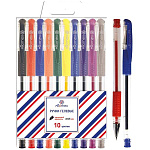 Набор гелевых ручек " Attomex " 10цв, 0,5мм, прозрачный корпус, металлический наконечник, резиновый держатель, блистер, европодвес