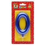 Свеча для торта цифра " Миленд " 0, синяя, 19*10*2см, металлик, картонный блистер, европодвес