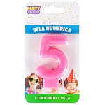 Свеча для торта цифра " Миленд " 5, ярко-розовая, 14*8*1см, картонный блистер, европодвес