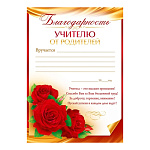 Благодарность учителю от родителей А4 406 " Открытая планета " мелованная бумага 150г/м2, без отделки, текст, подсказ