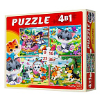 Пазлы " Рыжий кот " 4в1 Домашние любимцы (9,16,25,36) элементов 17,5*17,5см, картонная упаковка