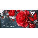 Конверт для денег " Империя поздравлений " 410 С чудесным Юбилеем! Красные розы, бабочка, 168*84мм, глянцевый УФ-лак, текст