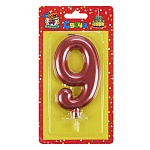 Свеча для торта цифра " Миленд " 9, красная, 19*10*2см, металлик, картонный блистер, европодвес