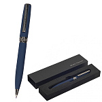 Ручка подарочная шариковая автоматическая " Bruno Visconti " Boston синяя 0,7мм, толщина письма 0,5мм, поворотный механизм, корпус- нержавеющая сталь, покрытие soft touch, цвет корпуса синий, металлический наконечник, металлический клип, черный картонный 