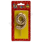 Свеча для торта цифра " Миленд " 9, золотая в полоску, 14*6,5*1см, картонный блистер, европодвес