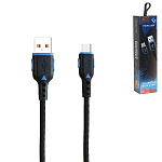 Кабель сетевой USB - micro USB " FaisON " K-90 Force чёрный, синяя вставка, круглый, 1м, 3,0А, QC3.0, силикон