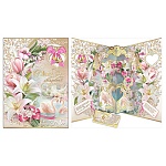 Открытка " Праздник " 890 Свадьба- С Днем Свадьбы! Сплетение цветов, 326*452мм, фольга золотая текстурная, колокольчики- 2шт, ленты атласные, текст