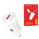 Блок питания автомобильный " Borofone " BZ18 белый, 2,4А, QC3.0, 18W, USB, пластик (кабель в комплект не входит)