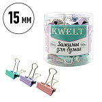 Зажимы " KWELT " цветные Macarons 15мм 60шт/уп, пластиковая упаковка