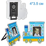 Фоторамка " KWELT " пластик,магнит+ножка Паровозик 4*3,5см,серебро,глазурь