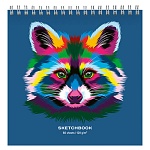 Скетчбук, белая бумага 120г/м2, 192*192, 60л, спираль сверху, 7БЦ, без линовки, обложка - матовый ламинированный картон " Академия Групп " Енот