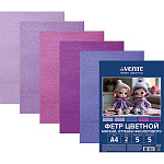 Фетр цветной " deVente " А4 5л 5цв 2мм Hobby creative, Оттенки фиолетового, мягкий, пластиковый пакет, европодвес