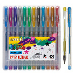 Набор гелевых ручек " deVente " Cosmo Metallic 12цв, 0,1мм, металлик, прозрачный корпус, сменный стержень, ПВХ, европодвес