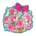 Украшение " Праздник " 445 Корзина роз, вырубка, глянцевый УФ-лак, вспененный скотч