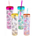 Стакан с трубочкой " Миленд " 400мл, Тропический, ассорти