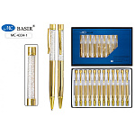 Ручка шариковая " Basir " синяя 0,7мм металлическая, поворотный механизм, комбинированный корпус-нижняя часть корпуса золото, прозрачная часть корпуса с наполнителем- стразы