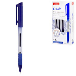 Ручка шариковая " Hatber " Cobalt синяя 1,0мм, толщина письма 0,5мм, чернила на маслянной основе, резиновый держатель, тонированный полупрозрачный корпус, колпачок с клипом, картонная упаковка