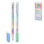 Набор гелевых ручек " Basir " Радужные 6цв 0,8мм, неон+цветные, прозрачный корпус, цветной колпачок, многоцветный стержень, упаковка ПВХ, европодвес