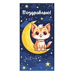 Конверт для денег " Миленд " 1-04 Поздравляю! Кошечка на месяце, 164*85мм