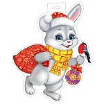 Плакат фигурный " Мир открыток " 0-35 А3 Новогодний- Зайчик с снегирем