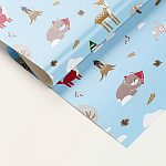 Упаковочная бумага Новогодняя " Миленд " 70*100см 10 листов, Зимний лес, в рулоне, пантон золото, 90г/м2