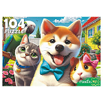 Пазлы " Рыжий кот " 104элемента Селфи домашних животных 33,0*2,4см, картонная упаковка 3,6*15,2*19,8см